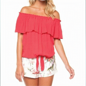 dex poppy red shoulder baring top Small New